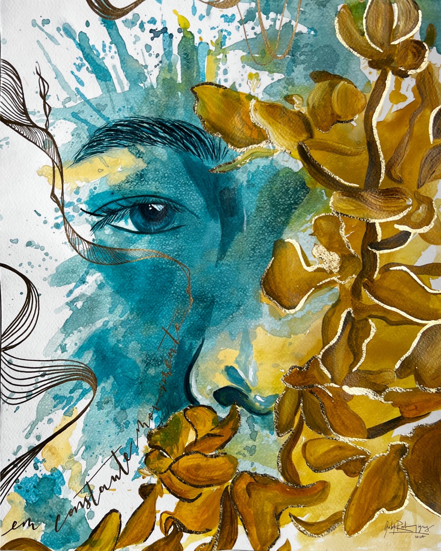 Obra em azul e dourado